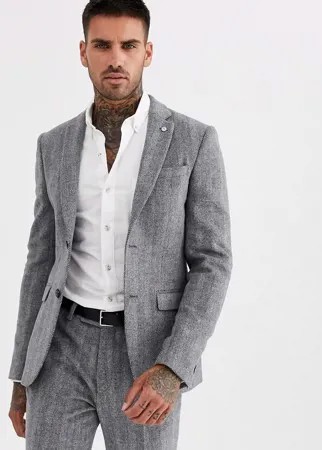 Серый приталенный твидовый пиджак с узором 