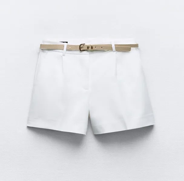 Шорты Zara Darted Bermuda With Belt, белый