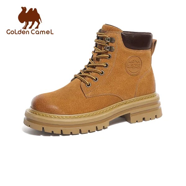 Золотая верблюда лодыжка сапоги женская флиса на открытом воздухе Martin Woman Boots Winter 2022 Комфортная модная туфли на каблуке для женщин Botas ботиль...