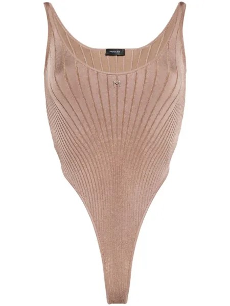 Боди в рубчик Mugler, коричневый