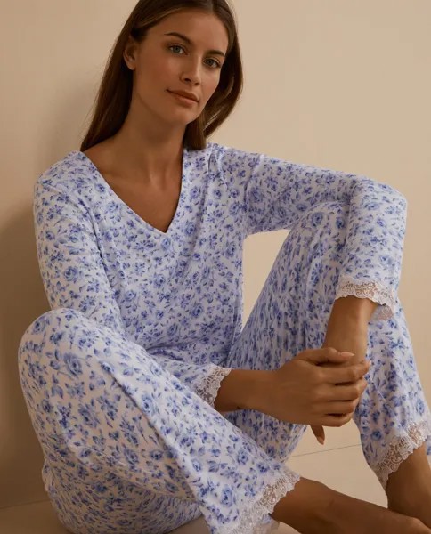 Женская длинная пижама с цветочным принтом Eileen West, синий