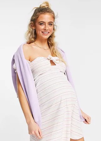 Сарафан мини в рубчик с открытыми плечами и узором в радужную полоску ASOS DESIGN Maternity-Многоцветный