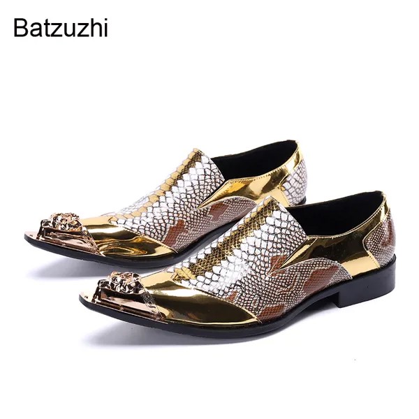 Batzuzhi роскошные мужские туфли ручной работы с острым носком Кожаные Классические мужские туфли без застежек золотые оксфорды для мужчин для вечеринки/свадьбы, искусственная кожа