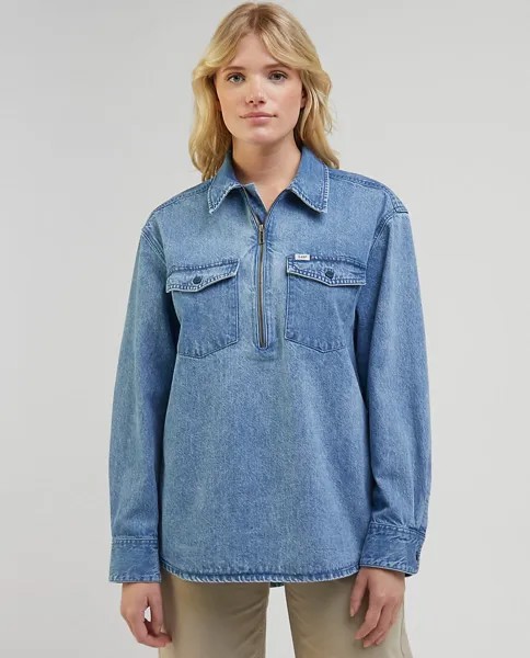 Женская джинсовая рубашка на молнии Lee, светло-синий