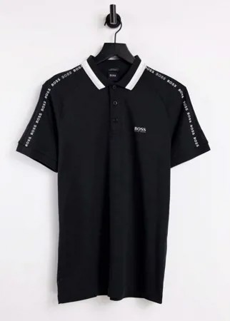 Черная футболка-поло узкого кроя с окантовкой BOSS Athleisure Paule 2-Черный