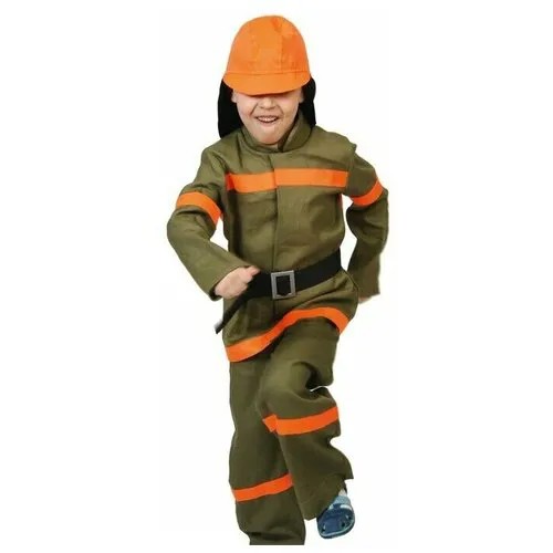 Карнавальный костюм 'Пожарный', куртка, брюки, ремень, шлем, р-р 32-34, рост 128-134 см