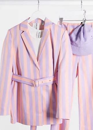 Розовый пиджак в полоску с поясом COLLUSION-Розовый цвет