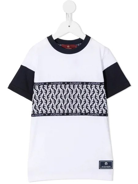 Aigner Kids футболка с контрастными полосками и монограммой