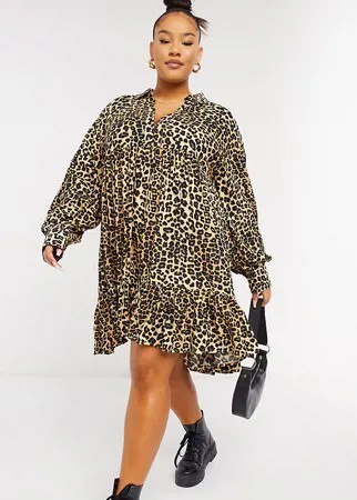 Платье-рубашка трапеция мини с баской и звериным принтом ASOS DESIGN Curve-Многоцветный