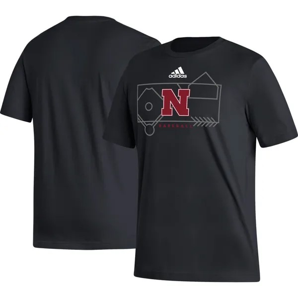 Мужская черная футболка Nebraska Huskers Locker Lines Basketball Fresh adidas