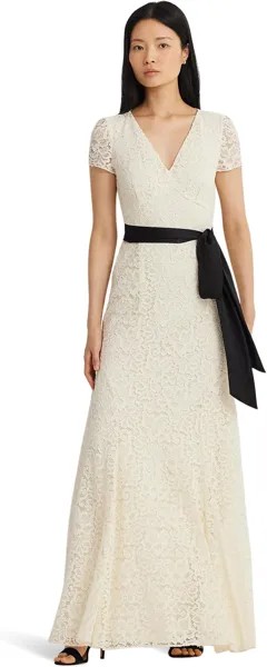 Платье LAUREN Ralph Lauren Belted Lace Gown, цвет Mascarpone Cream/Black