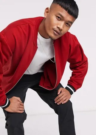 Красный трикотажный бомбер в стиле oversized с отделкой в полоску ASOS DESIGN