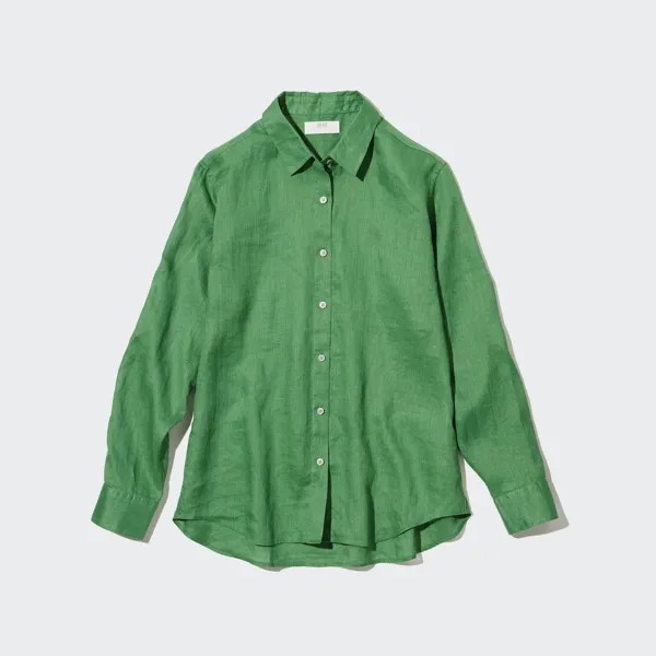 Рубашка UNIQLO льняная премиум-класса, зеленый