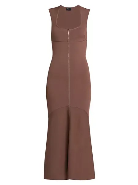 Платье миди с квадратным вырезом и воланами Giorgio Armani, коричневый