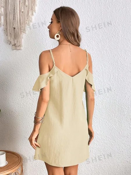 SHEIN VCAY Женское однотонное платье без бретелек с открытыми плечами, абрикос