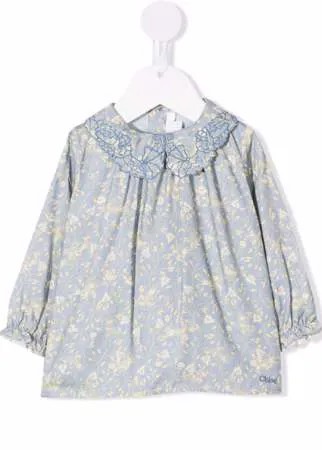 Chloé Kids блузка с вышивкой на воротнике