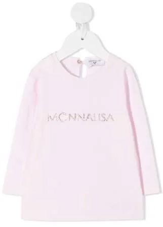 Monnalisa футболка с длинными рукавами и стразами