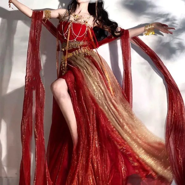 Женское платье Hanfu для танцев в стиле древней Индии, Женский костюм для косплея Арабской принцессы, танцевальные костюмы, индийское танцева...