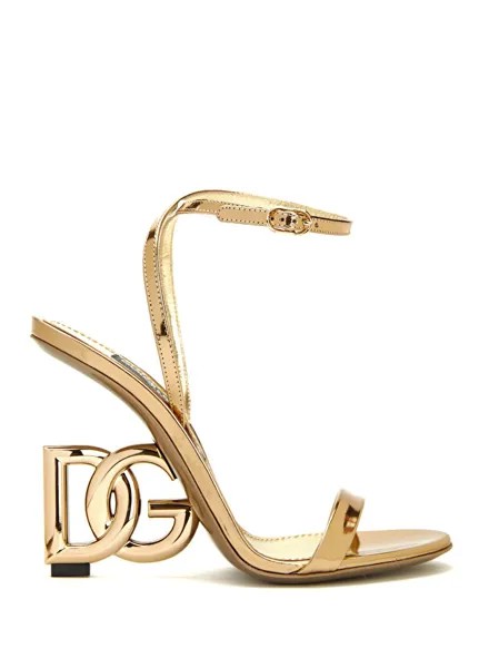 Золотые женские кожаные босоножки на каблуке с логотипом Dolce&Gabbana