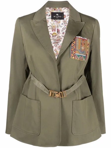 ETRO пиджак с поясом и вышивкой
