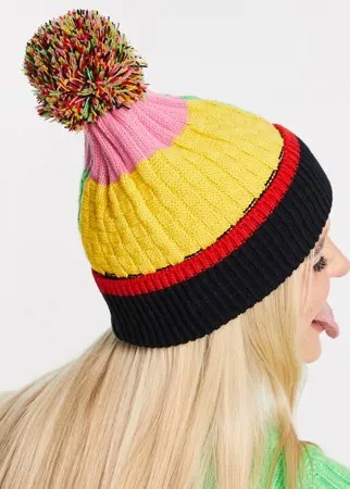 Разноцветная вязаная шапка-бини с помпоном ASOS DESIGN-Разноцветный