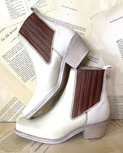 Сапоги Free People Landry Western с квадратным носком Челси из кожи цвета слоновой кости, коричневые 38 НОВЫЕ