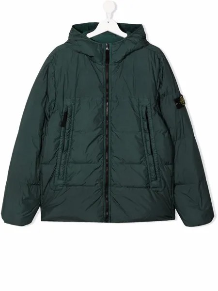 Stone Island Junior пуховик с капюшоном и нашивкой