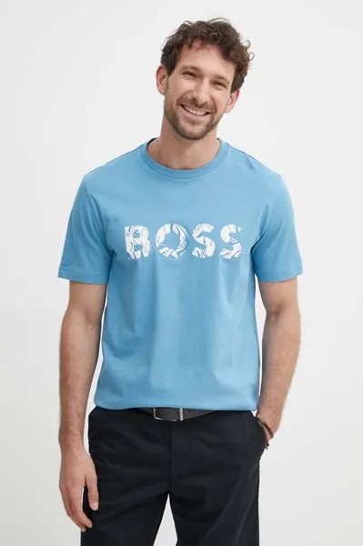 Хлопковая футболка Boss Orange, синий