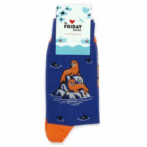 Носки St. Friday - Камчатские нерпы, размер 34-37, серый, оранжевый, синий