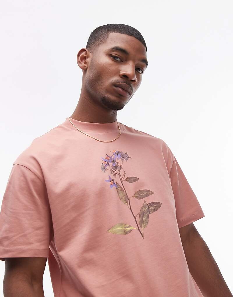 Topman – розовая футболка оверсайз с цветочным принтом спереди и сзади