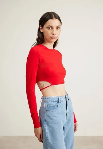 Топ с длинными рукавами Tommy Jeans TIE WRAP TOP, темно-малиновый