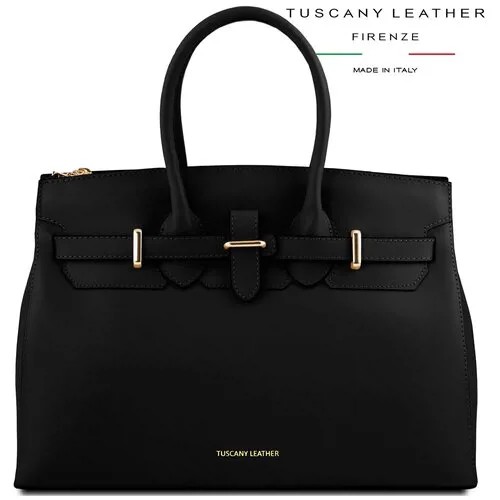 Женская кожаная сумка Elettra Leather handbag with golden hardware, цвет черный
