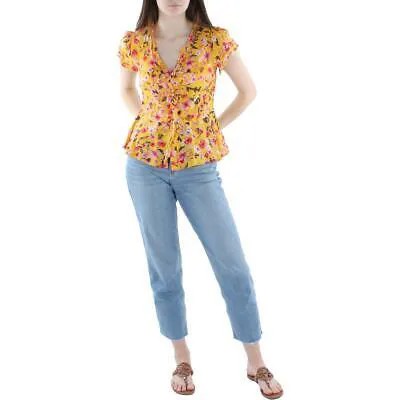 Jessica Simpson Женская желтая блузка с принтом Christina, рубашка XS BHFO 4579