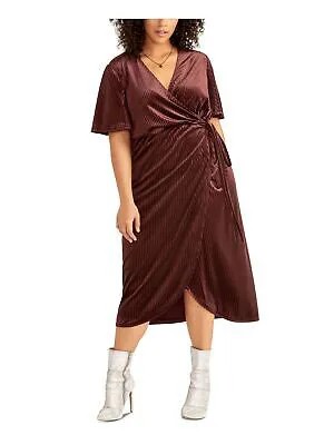 RACHEL RACHEL ROY Женское бордовое платье миди с запахом и короткими рукавами Plus 2X