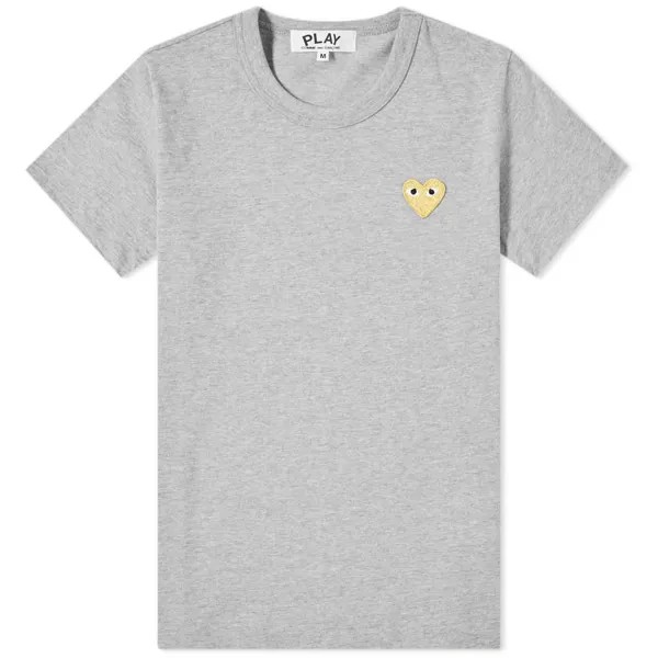 Женская футболка Comme des Garcons Play с золотым сердечком и логотипом, серый