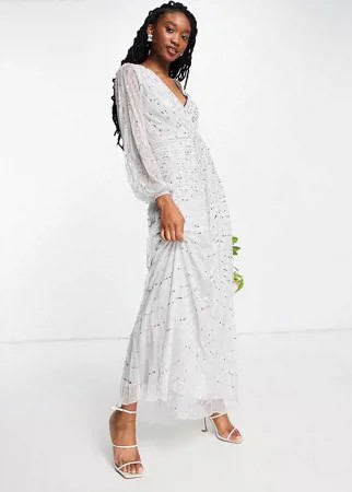 Светло-серое платье миди для подружки невесты с декоративной отделкой Frock and Frill Bridesmaids-Серый