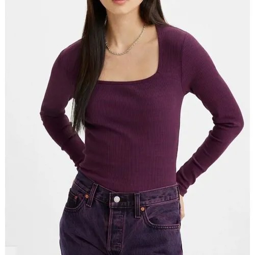 Лонгслив  Levi's, прилегающий силуэт, трикотаж,  размер XS, бежевый