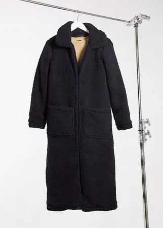 Длинное пальто из искусственного меха Brave Soul Tall-Черный