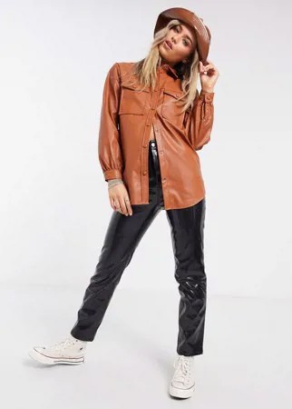 Красно-бурая куртка-рубашка из искусственной кожи в стиле милитари New Look-Красный