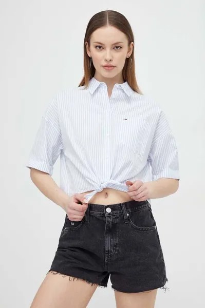 Хлопковая рубашка Tommy Jeans, синий