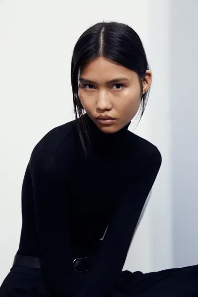 Блуза с воротником-поло H&M, черный