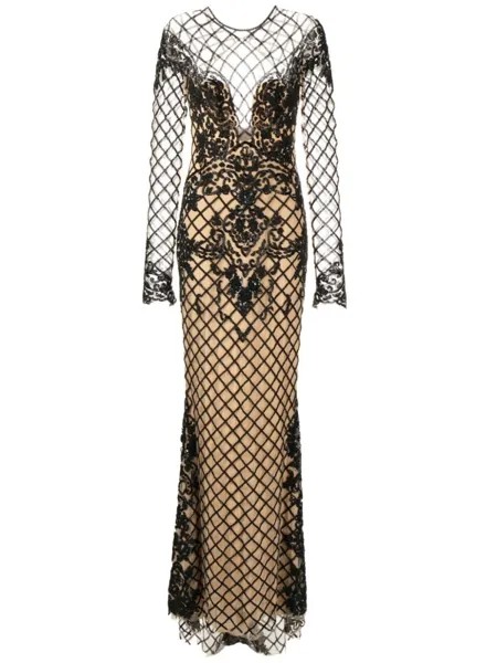 Zuhair Murad платье с вырезами и бисером, нейтральный цвет