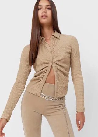 Stradivarius Трикотажная Рубашка Со Сборкой Бежевый L