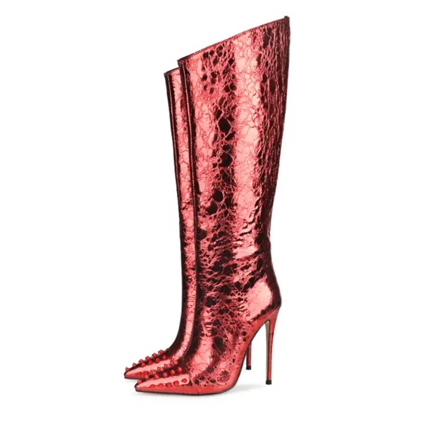 Сапоги Lilyptuart до колена, женские зимние пикантные модные длинные сапоги на шпильке с камнями и узором, вечерняя Обувь, большой размер 47, 2023
