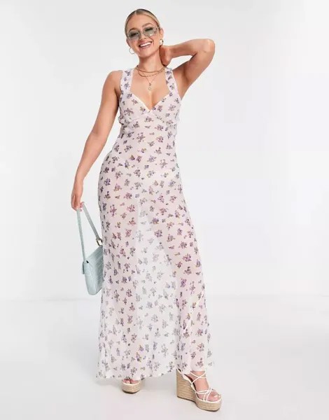 Прозрачное пляжное платье макси с цветочным принтом ASOS