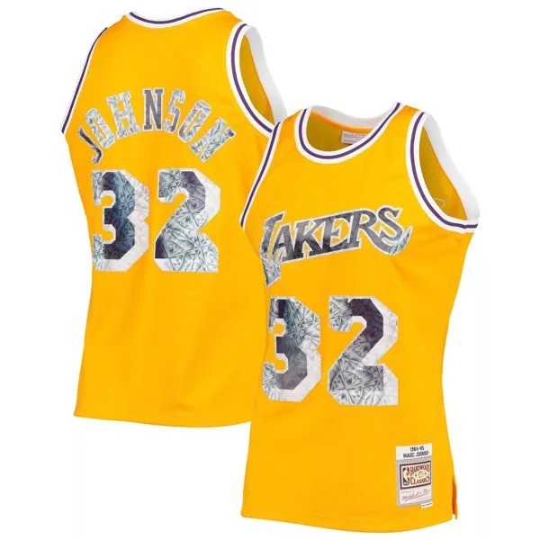 Мужская майка Mitchell & Ness Magic Johnson Gold Los Angeles Lakers 1984-85 Hardwood Classics в честь 75-летия Diamond Swingman
