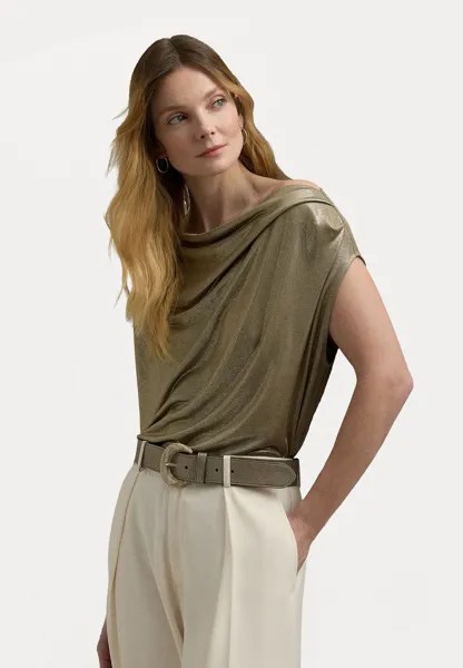 Футболка с принтом FOIL PRINT JERSEY OFF THE SHOULDER TOP Ralph Lauren, золотой