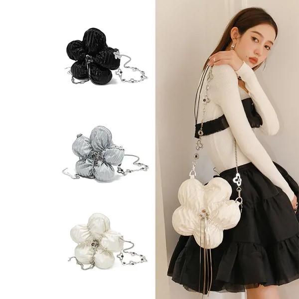 Женский кошелек Xianjian в форме французского цветка, новинка 2022, летняя женская сумка-мессенджер с серебряной цепочкой и кристаллами для девуш...