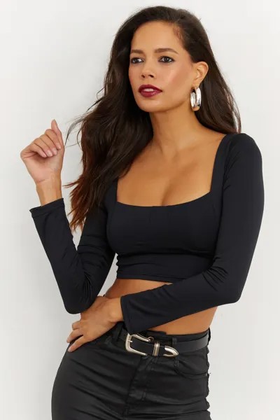 Женская укороченная блузка черного цвета с квадратным воротником CG263 Cool & Sexy, черный