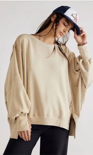 Большой потертый свитшот Free People Camden с разрезами на манжетах, свитер L